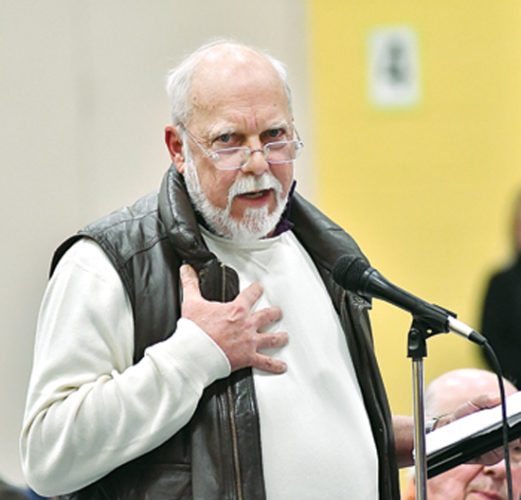 MARK NANCE/Sun-Gazette Kevin Lynn, of Harvey's Lake, adds his support for the Transco Compressor Station 520 during the state Department of Environmental Protection's public hearing on the proposed project. The hearing was held at Salladasburg Elementary School on Wednesday.